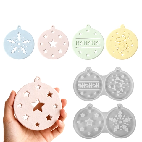 Christmas Silicone Mold Round Pendant Tag Snowflake Star HOHOHO Pattern DIY Resin Epoxy Crafting Tool