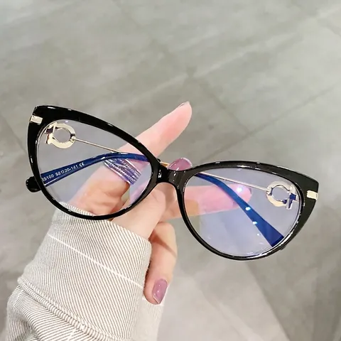 Montature Occhiali Cat Eye Donna Anti Luce Blu TR90 Stanghetta Metallo Decorazione Strass Ottica Retro