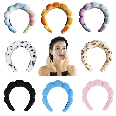 Sponge Padded Spa Headband Women Face Washing Cloud Bubble Hair Band Microfiber Wristbands Makeup Skincare Accessory