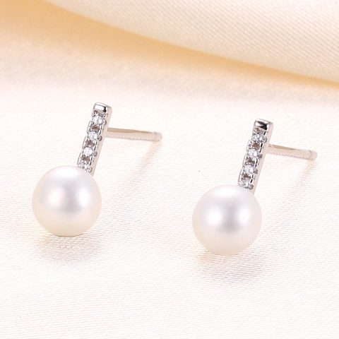 925 Sterling Silver Natural Pearl Long Bar Stud Earrings For Women Elegant Geometric Rhinestone Drop Earrings Jewelry Gift
