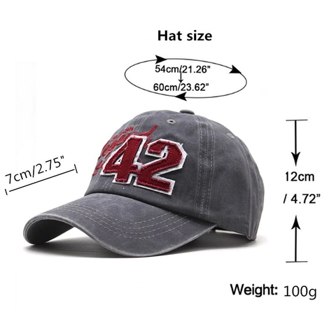 Gewaschene Baumwolle Baseballkappe Distressed Vintage Stil Nummer 42 Legende Stickerei Sonnenschutz Verstellbarer Hut Unisex