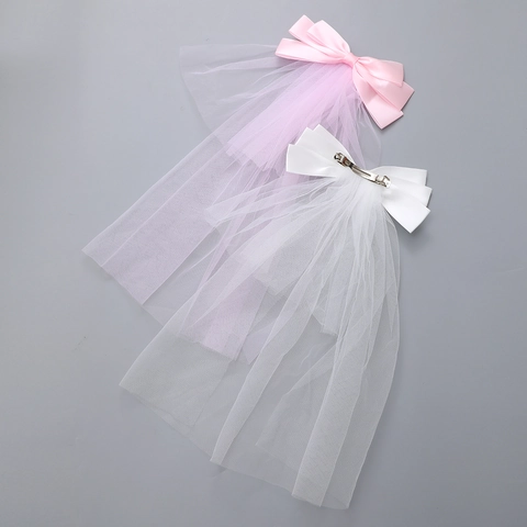 Pinza Para El Pelo Con Lazo Y Velo De Tul Cinta De Satén Clip De Resorte Para Boda Novia Fiesta Elegante Accesorios Mujeres