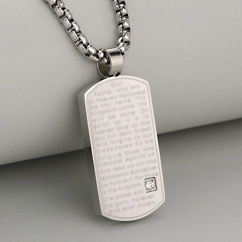 Collar Con Colgante Placa Militar Oración Padre Nuestro Acero Inoxidable Con Diamante Imitación Joyería Religiosa