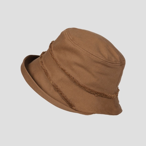Women Bucket Hat Cotton Frayed Edge Sun Protection UV Outdoor Summer Foldable Retro Fisherman Hat Solid Color Breathable