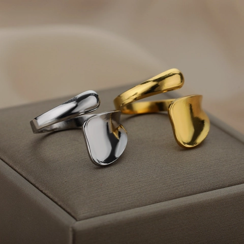 Anillos Abiertos Ajustables Cobre Chapado En Oro De 18K Onda Geométrica Irregular Cadena Cubana Minimalista Mujer Hombre