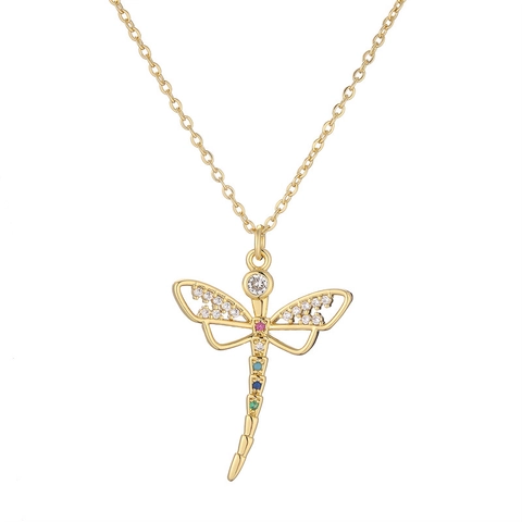 Dragonfly Pendant Necklace Copper With Colorful Zircon Animal Clavicle Chain Jewelry Elegant Fashion For Women