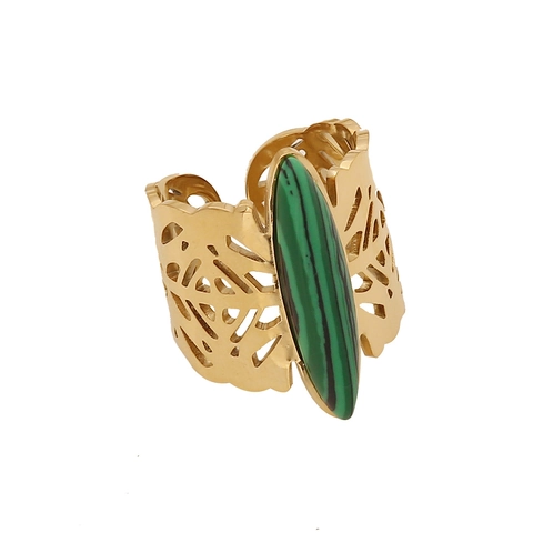 Vintage Malachite Open Ring Stainless Steel Multi Layer Hollow Out Sun Moon Star Jewelry For Women