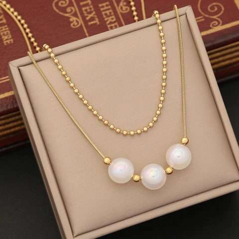 Collana Multistrato Acciaio Inossidabile Ciondolo Cuore Farfalla Perla Artificial ABS Gioielli Di Moda Eleganti Per Donna