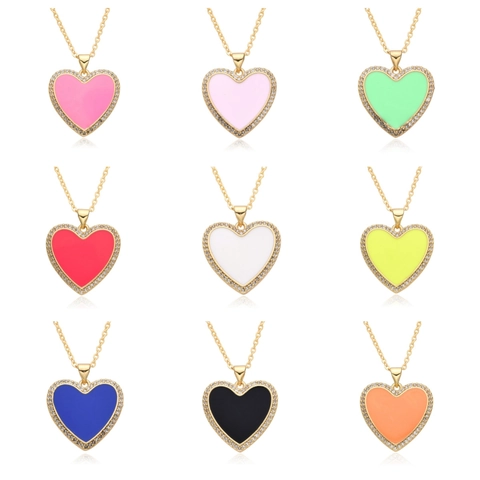 Mode Kupfer Bunte Emaille Herz Anhänger Halskette Für Damen Mikro-Eingelegte Strass Herz Charme O-Kette Schmuck Geschenk