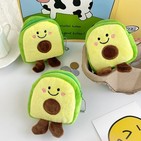 Monedero De Felpa De Aguacate Mini Bolso Con Forma De Fruta De Dibujos Animados Llavero Colgante Para Monedas Y Labiales