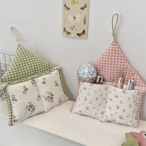 Borsa Portaoggetti Appesa Forma Casa Cotone Quadri Floreale Organizzatore Tasche Parete Arredamento Pastorale