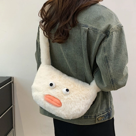 Borsa A Tracolla In Peluche Con Mostro Divertente Labbra A Salsiccia Simpatica Borsa A Spalla In Pelliccia Sintetica