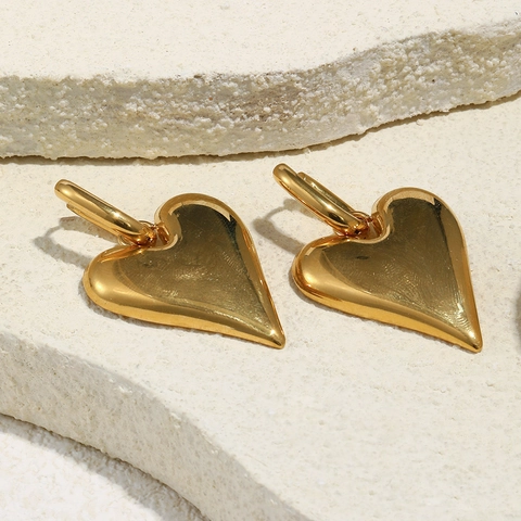 Herz Anhänger Ohrringe 18K Vergoldeter Edelstahl Spiegelpoliert Minimalistisch Chic Drop Schmuck Für Damen Wasserdicht