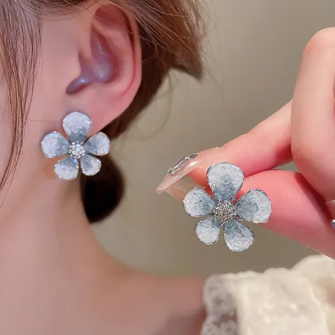 Crystal Flower Butterfly Earrings With 925 Sterling Silver Earring Post Elegant Alloy Faux Artificial Pearl Jewelry For Women