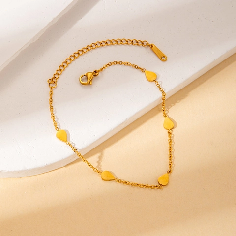 Stainless Steel Bracelet Gold Plated Minimalist Geometric Teardrop Flower Leaf Pendant Adjustable Jewelry For Women