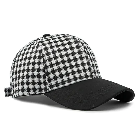 Vintage Houndstooth Baseball Cap Patchwork Checkered Hard Top Adjustable Casual Sun Hat For Men And Women Outdoor