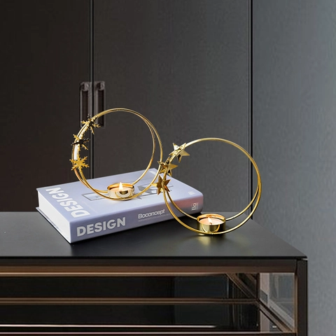 Bougeoir Cercle En Fer Doré Nordique Ange Étoile Flocon De Neige Support Pour Bougie Chauffe-plat Décoration De Table