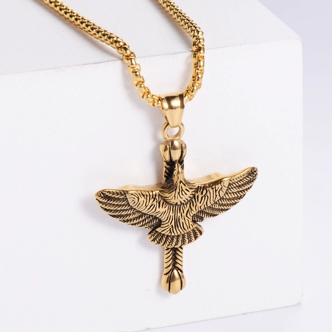 Collana Con Pendente A Croce Aquila Da Uomo Vintage Punk Gothic Acciaio Inossidabile 304 Ali Spiegate Gioielli Uccello