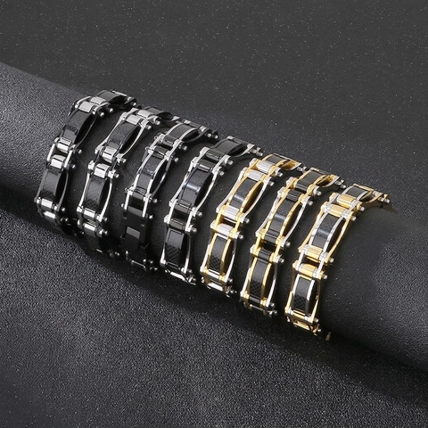 Bracciale Da Uomo In Acciaio Inossidabile E Fibra Di Carbonio Catena Moto Meccanica Punk Hip Hop Stile Industriale