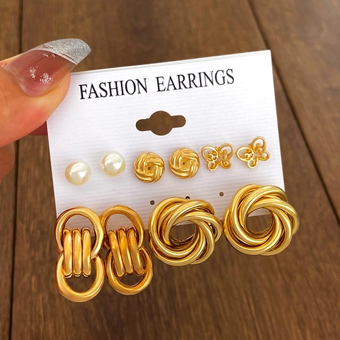 Mode Legering Goud Imitatieparel Oorbellen Set Voor Dames Geometrische Vlinder Hart Bloemen Oorringen Knopjes Sieraden Collectie