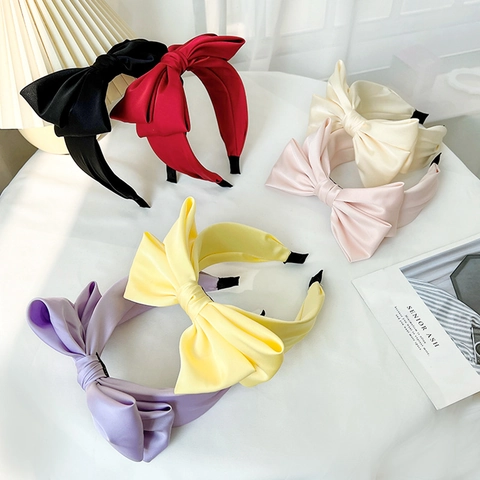 Women Large Bow Headband Solid Color Satin Fabric Elegant Simple Hair Hoop Fashion Hair Accessories For Girls