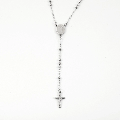 Collier Chapelet En Acier Inoxydable Pour Femmes Hommes Chaîne À Perles Avec Croix De Crucifix Et Médaille Miraculeuse De La Vierge Marie