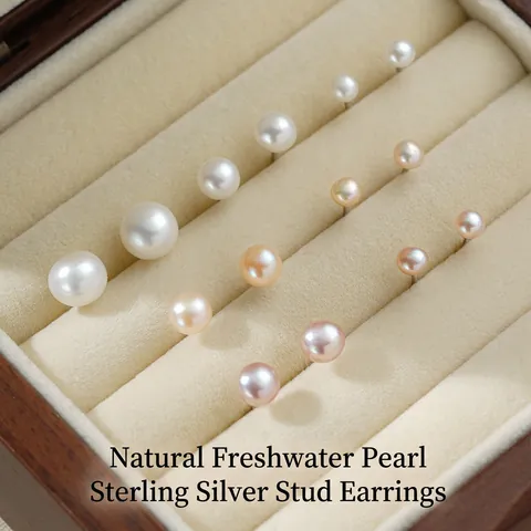 S999 Fine Silver Natural Freshwater Pearl Stud Earrings For Women Minimalist Sweet Style Round Screw Back Earrings Fashion Jewelry