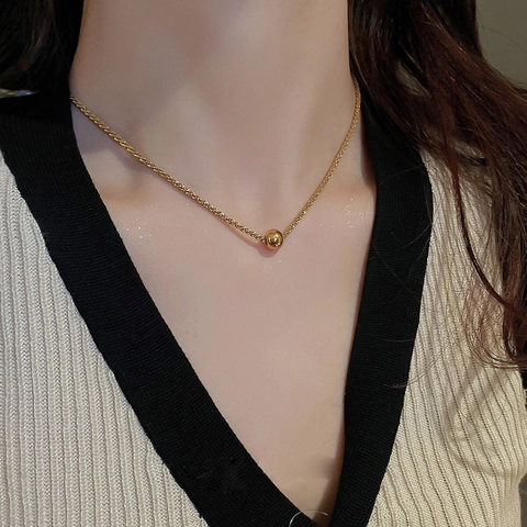 Collana Con Pendente a Perla Tonda in Acciaio al Titanio Minimalista per Donna Catena per Clavicole a Sfera Lucida Accessorio per Gioielli di Moda