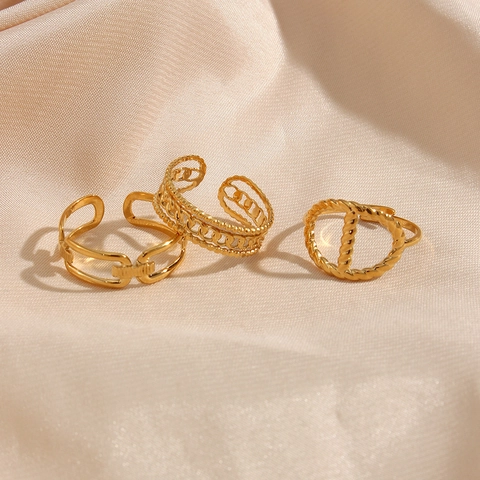 Anillos De Acero Inoxidable Para Mujer Bañados En Oro De 18K Abiertos Ajustables Geométricos Corazón Cadena Joyas De Moda