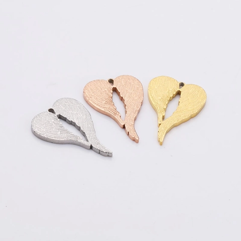 Dije Alas Ángel Corazón Pluma Colgante Acero Inoxidable Para Creación Joyas DIY Pulido Espejo Accesorios Corazón