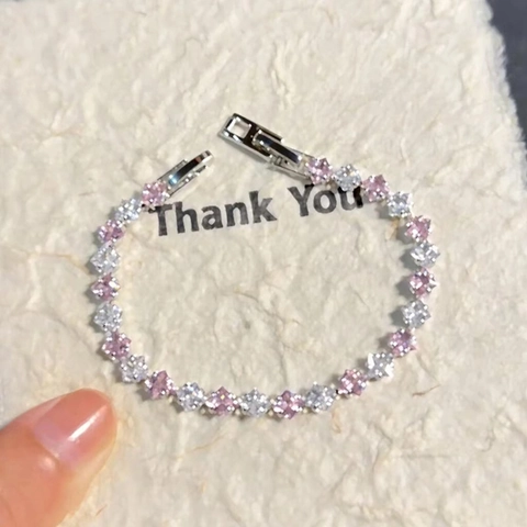 Bracciale Zircone Rosa Bianco Cristallo Lega Diamante Stella Chic Moda Lusso Elegante Donne Gioielli