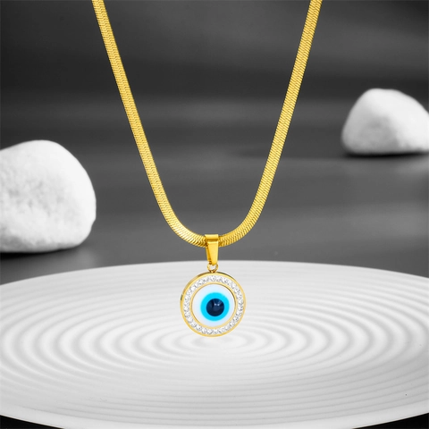 Evil Eye Hanger Ketting Roestvrij Staal Verguld Minimalistische Slangenketting Zirkoon Sieraden Voor Dames