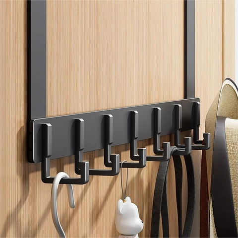 Over The Door Hook Rack Space Aluminum Carbon Steel Drill-Free Heavy Duty Noiseless Hanger For Clothes Hats Bags Coats