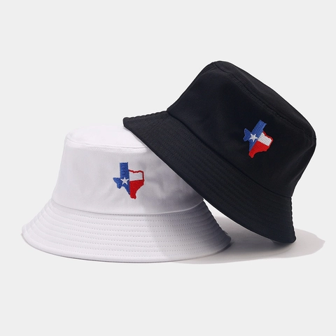 Cappello Da Pescatore Cotone Ricamo Mappa Bandiera Texas Protezione Solare Estiva Viaggi Casual Unisex Western