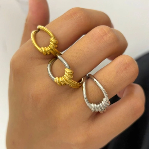 Anello Nodo Regolabile Minimalista Acciaio Inossidabile Intrecciato Geometrico Aperto Gioielli Donna Oro Argento