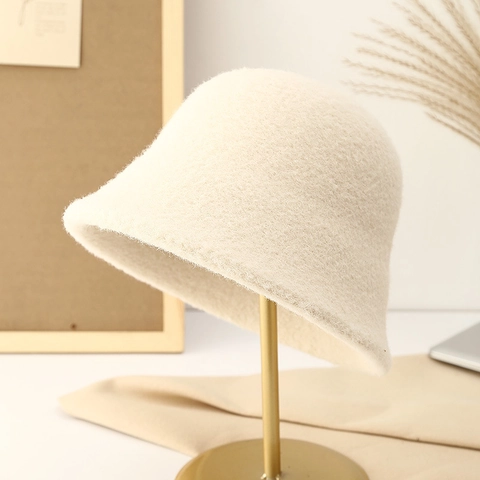 Women Bucket Hat Knitted Winter Warm Cloche Hat Soft Solid Color Fisherman Cap Korean Style Autumn Outdoor Accessory