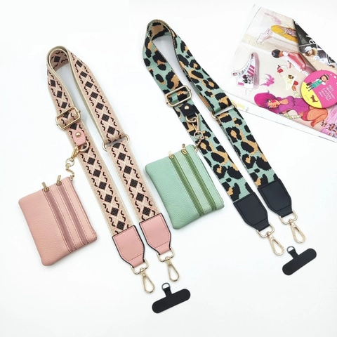 Wide Adjustable Shoulder Strap Replacement Detachable Mini Pouch Leopard Geometric Pattern Polyester PU Leather For Bags