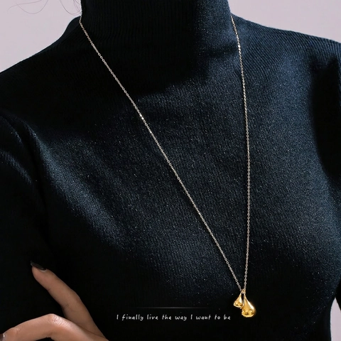 Collier Minimaliste en Acier Inoxydable Avec Pendentif Double Goutte d'Eau pour Femme Plaqué Or Argent Chaîne de Pull Longue Bijoux