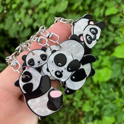 Porte-Clés Panda Dessin Animé Mignon Acrylique Impression Relief Pendentif Sac Mode Anneau Clef Décor Sac À Dos
