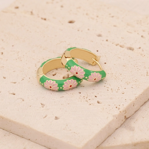 Colorful Daisy Enamel Hoop Earrings Copper Drip Oil Flower Huggies Retro Floral Jewelry For Women