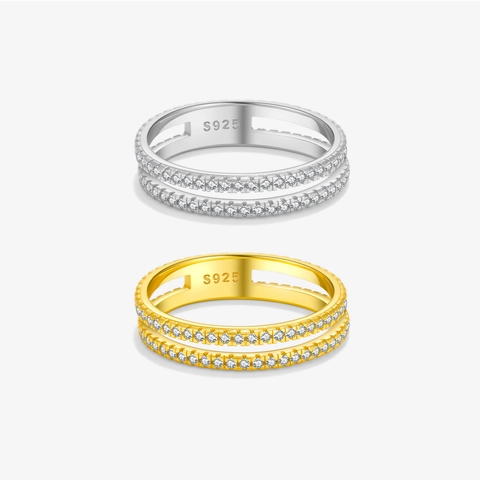 Double Layer Pave Zircon Ring 925 Sterling Silver Elegant Geometric Jewelry For Women Korean Style Shiny Gift