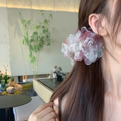 Grande Fermaglio Per Capelli A Fiore 3D Mesh Tessuto Stratificato Elegante Dolce Accessorio Per Capelli Per Donne Ragazze