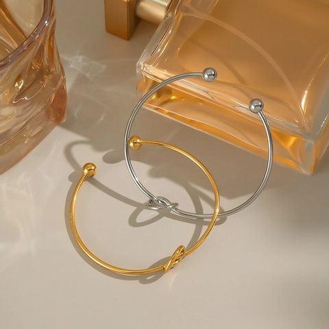 Heart Knot Cuff Bangle 18K Gold Plated Stainless Steel Waterproof Hypoallergenic Minimalist Adjustable Bracelet For Women