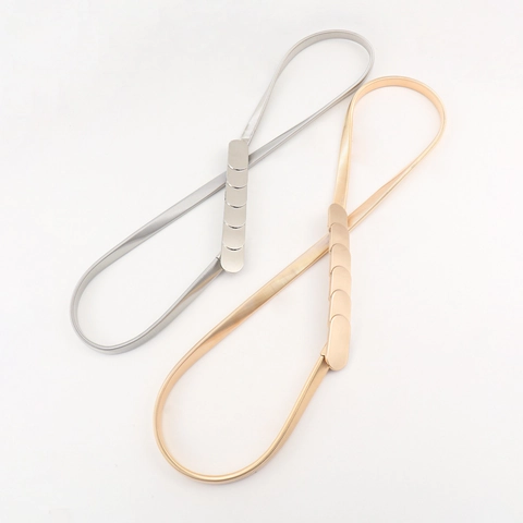 Women's Metallic Elastic Waist Chain Belt Heart Leaf Buckle Gold Silver Rhinestone Inlaid Stretchy Skinny Belt For Dress
