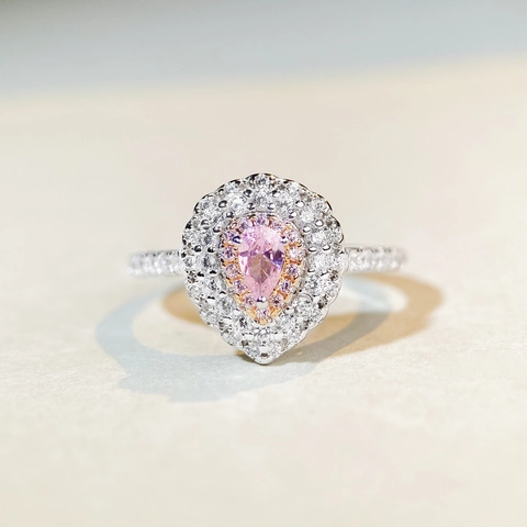 925 Sterling Silver Pink Yellow Zirconia Ring For Women Heart Water Drop Shape Ice Flower Cut Crown Wedding Jewelry