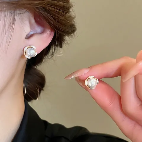 Pendientes De Botón De Flor Con Imitación De Perla Artificial Esmalte Aleación Y Poste De Plata De Ley 925 Vintage Francés Para Mujer