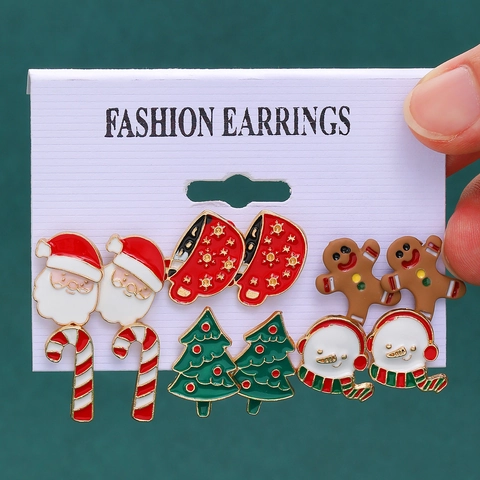 Weihnachts-Ohrstecker-Kollektion Für Damen Zinklegierung Strass Weihnachtsmann Rentier Schneeflocke Emaille Feiertag Ohrschmuck