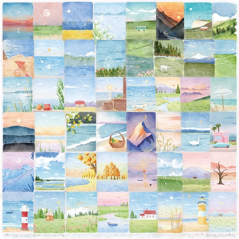 Adesivi Paesaggio PET Trasparenti Impermeabili Acquerello Natura Scenari Estetici Adesivi Ins Per Decorazione Scrapbooking