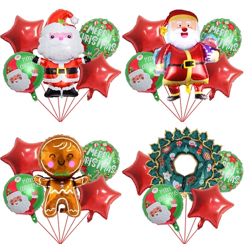 Palloncini Natalizi In Alluminio Babbo Natale Omino Di Pan Di Zenzero Stella Rotondo Per Decorazione Di Festa Merry Xmas