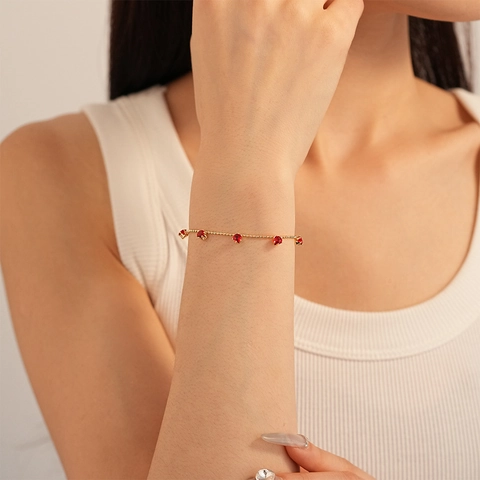 Bracelet Zircon Vintage Chaîne À Billes En Cuivre Géométrique Bijoux Réglables Pour Femmes Style Luxe Simple